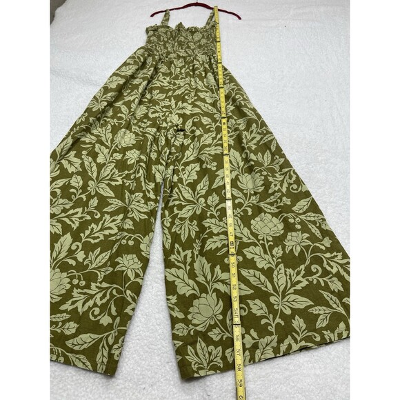 Anthropologie Pilcro Jumpsuit Linen Women Green Floral Smocked Boho Large NWT - Picture 4 of 13